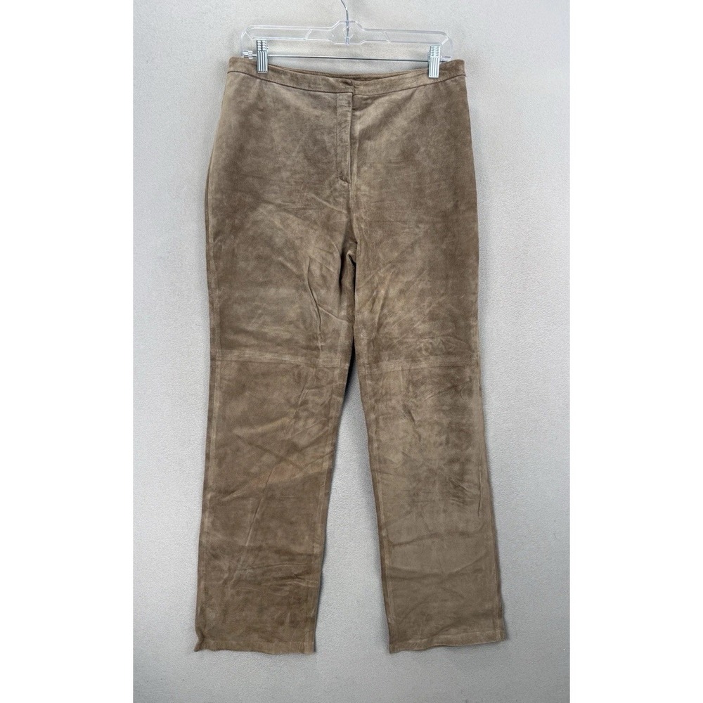 Co & Eddy Women's Sz 10‎ Genuine Suede Leather Pants Beige Cream Straight Leg